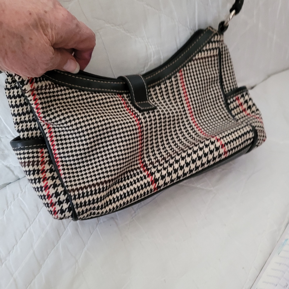 (3485-7)Chaps EST 1978 Purse Vintage  Brown Plaid Houndstooth Handbag